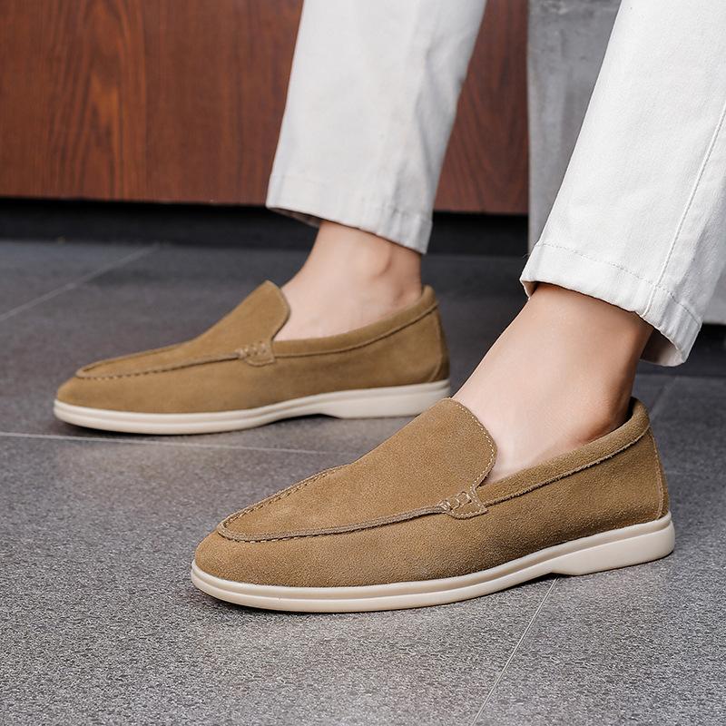 Men's loafers spring and autumn classic simple and comfortable leather beef suede beanie shoes versatile one-pedal casual leather shoes