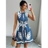 Cross-Border Western Style Summer New Lapel Single-Breasted Strap Waist Hugging Print Sleeveless Vest Dress Dress