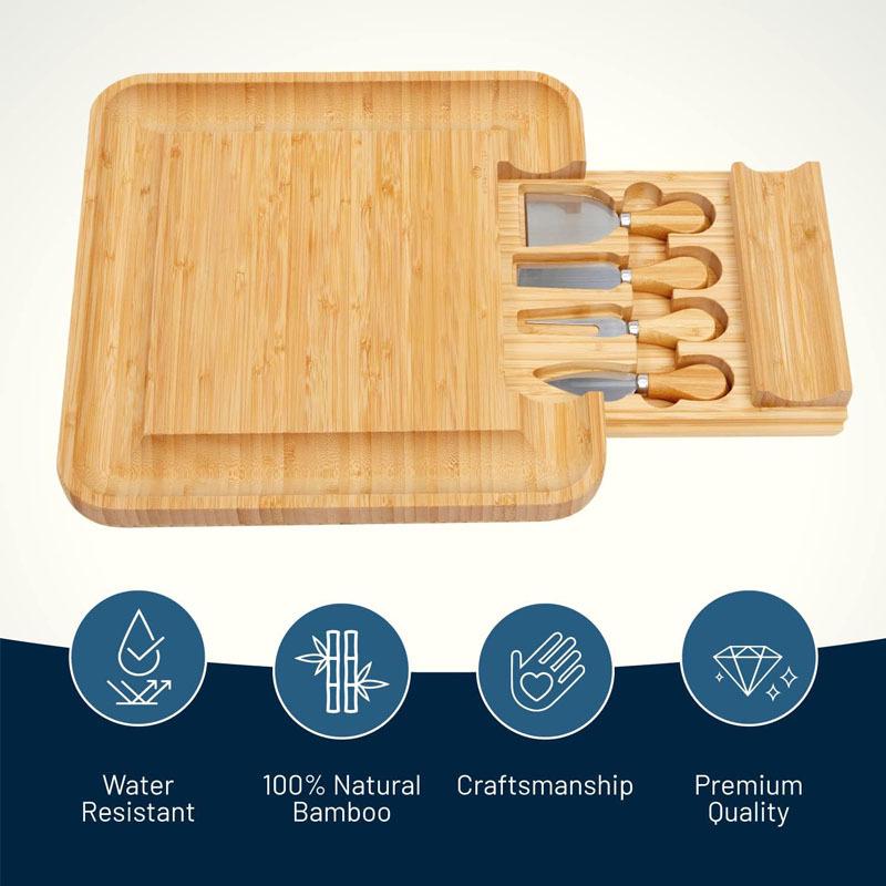 Bamboo Anti-Slip Fruit & Cheese Cutting Board Set with Drawer & Knife