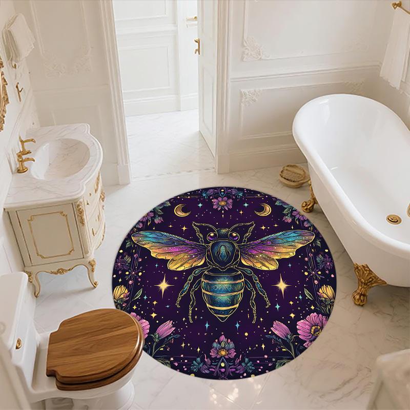 Colorful Winged Bee,Round Area Rug,Carpet Rug for Living Room Bedroom Sofa Playroom Decor,Non-slip Floor Mat