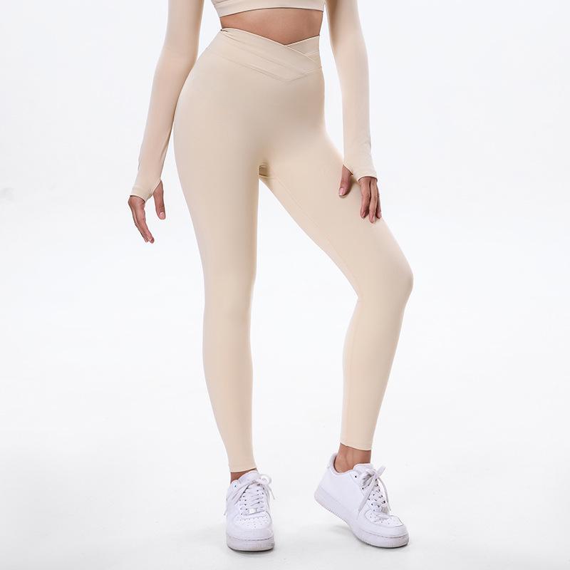 

Женские брюки для йоги с высокой талией и перекрестной деталью - Подтягивающие бедра, Модные, Длиной до щиколотки, Облегающие, Профессиональная спортивная и фитнес-одежда L легкие хаки