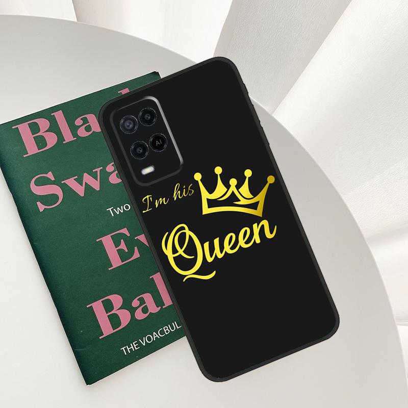 Crown QUEEN & KING Couples Case For Oppo A96 A76 A16 A15 A17 A52 A72 A54S A57S A58 A78 A98 A57 A77 A54 A74 A94 Cover