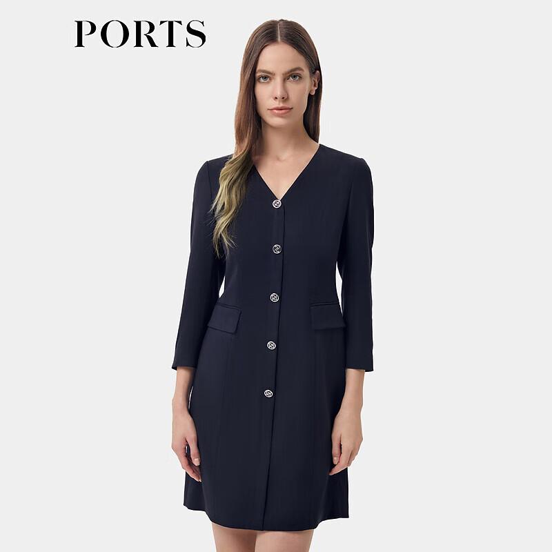 PORTS Women's 2025 Early Spring X-Shape V-Neck Midi Dress LT8D016TWB033