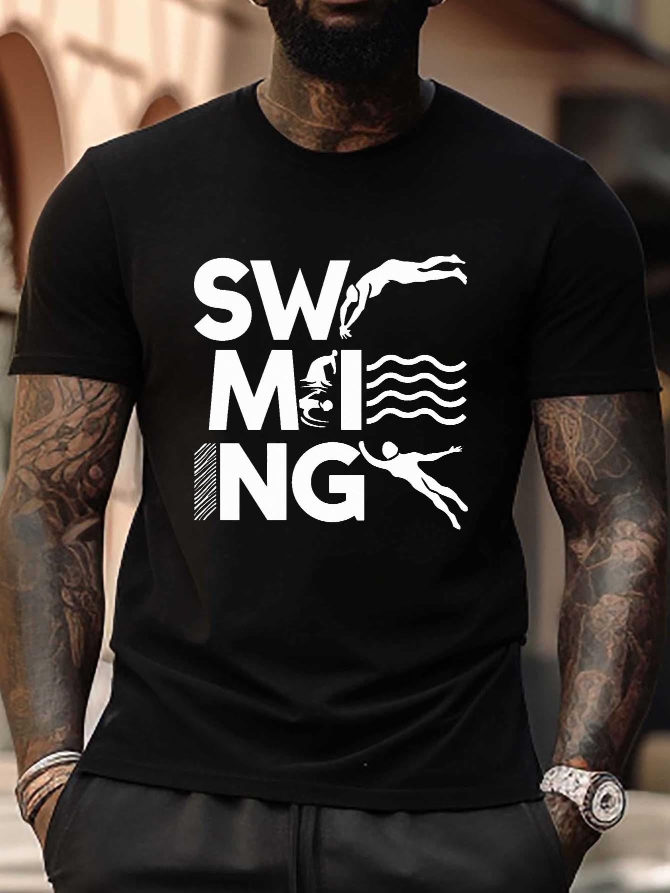 

Plus Size Swimming Graphic T-shirt - Casual Crew Neck XL