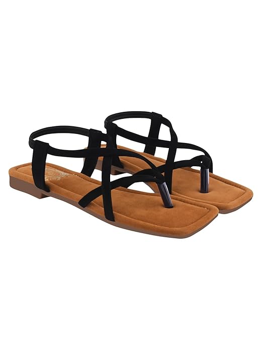 Shoetopia Vibrant Strappy Square-Toe Thong Sandals For Women  & Girls EU39 : 23CM чёрный