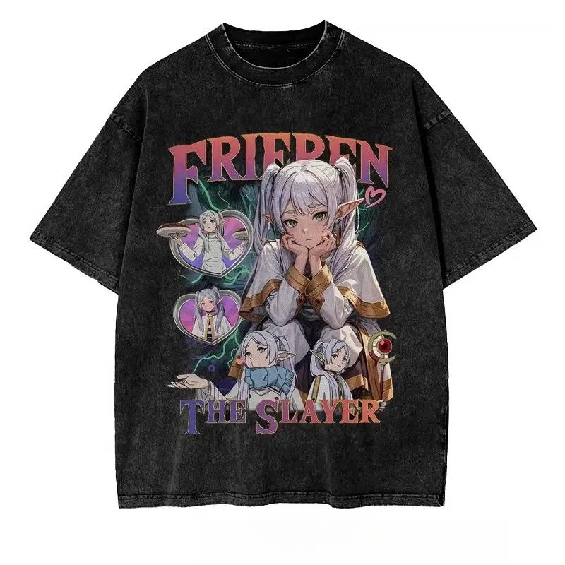 

Anime Frieren Beyond Journey s End Graphic T Shirt Men Women Casual Clothing Cotton Tshirt Washed T-shirt Harajuku Loose Tops S чёрный