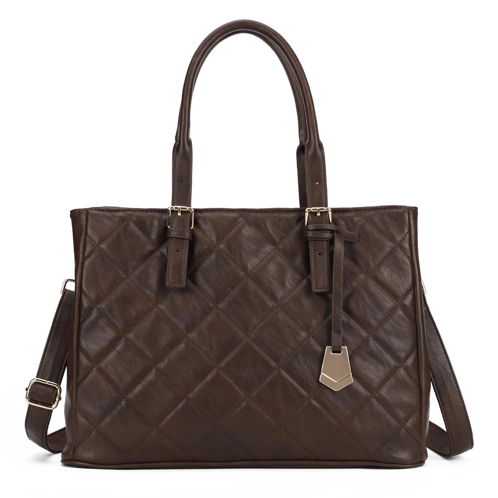 

Ladies Handbag, European and American Fashion Shoulder Bag, Diamond Shaped Tote Bag, Large Capacity PU Crossbody Handbag темно-коричневого кольору