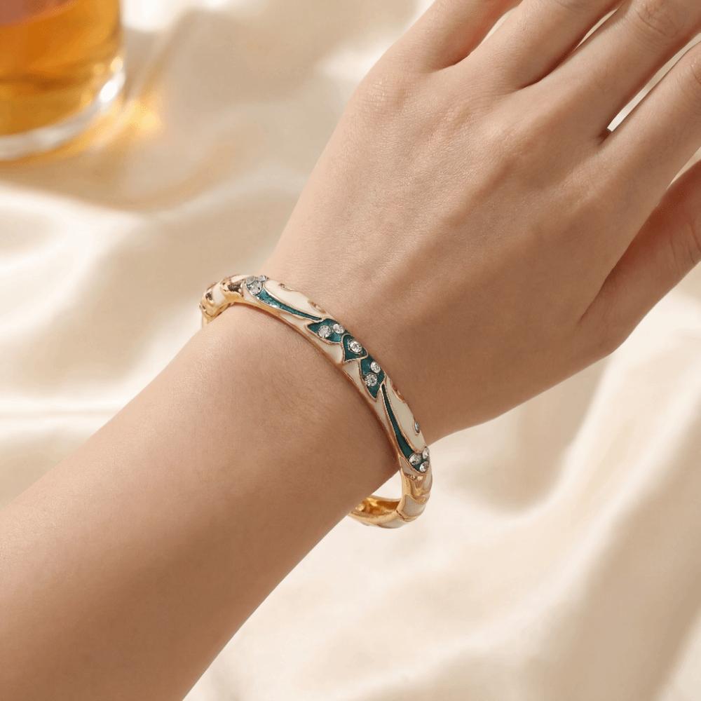 Eleganter Cloisonné Offener Armreif Zink Zink Zinklegierung Retro Hof Blumiger Armreif Vintage Emaille Armband Mode