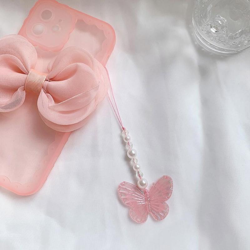 Y2k Girl Heart Butterflies Tassels Pendant Crystal Acrylic Bead Keychain Sweet Car Bag Accessory Phone Shell Pendant