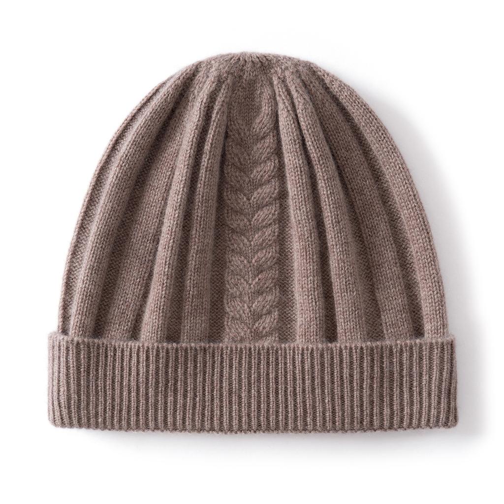 Cashmere autumn and winter new women's high-end solid color twisted flower thickened warm fashion knitted casual flanged hat