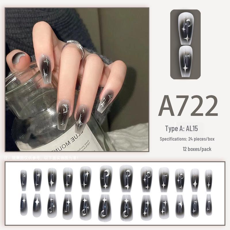 Dark Style Starry Black Gradient Moon Nail Art - Reusable, Removable Wearable Nails