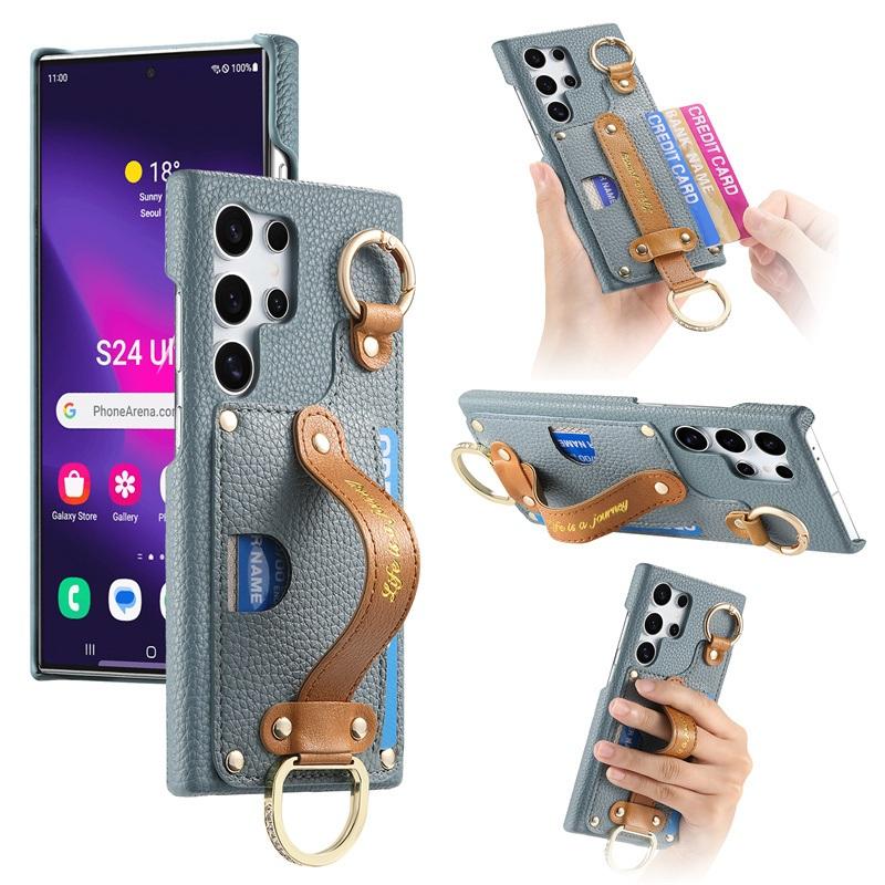 Luxury Wrist Strap Wallet Leather Case for Samsung Galaxy S25 S24 S23 S22 S21 S20 Ultra Plus S23 FE S25 + Card Holder Back Cover