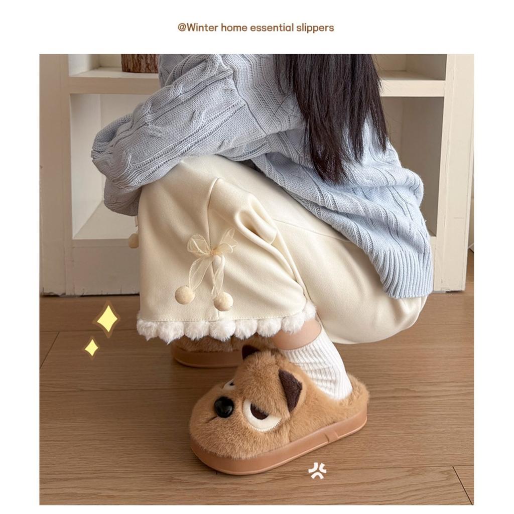 Cartoon Angry Dog Cotton Dragging Home Cotton Slippers Women's Plush Cotton Slippers Men's Warm Shoes Baotou Dragging Women