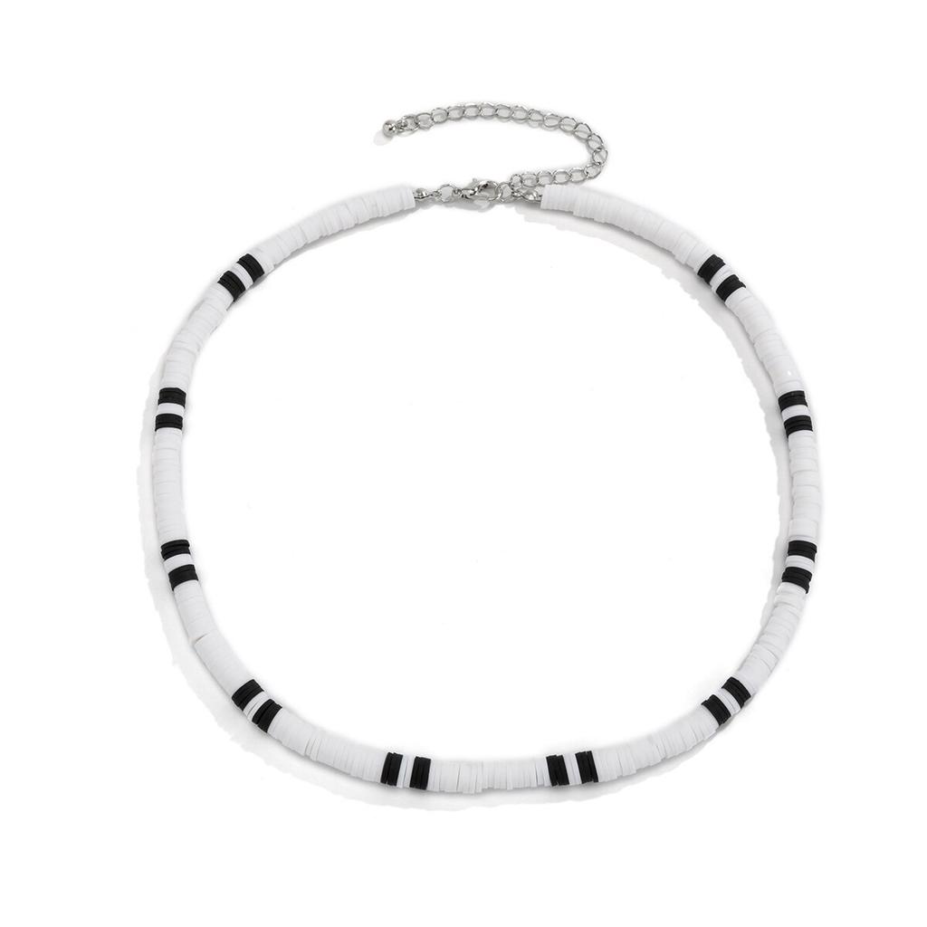 Collana girocollo Boho Semplice in Argilla Polimerica Bianco e Nero per Donne Uomini Estate Vintage Corta Catena Clavicola Gioielli da Festa Regalo
