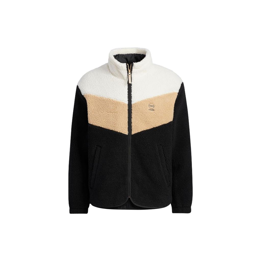 Adidas Neo Logo Print Patchwork Fleece Stand Collar Jacket Unisex Outerwear Multicolor HY9650