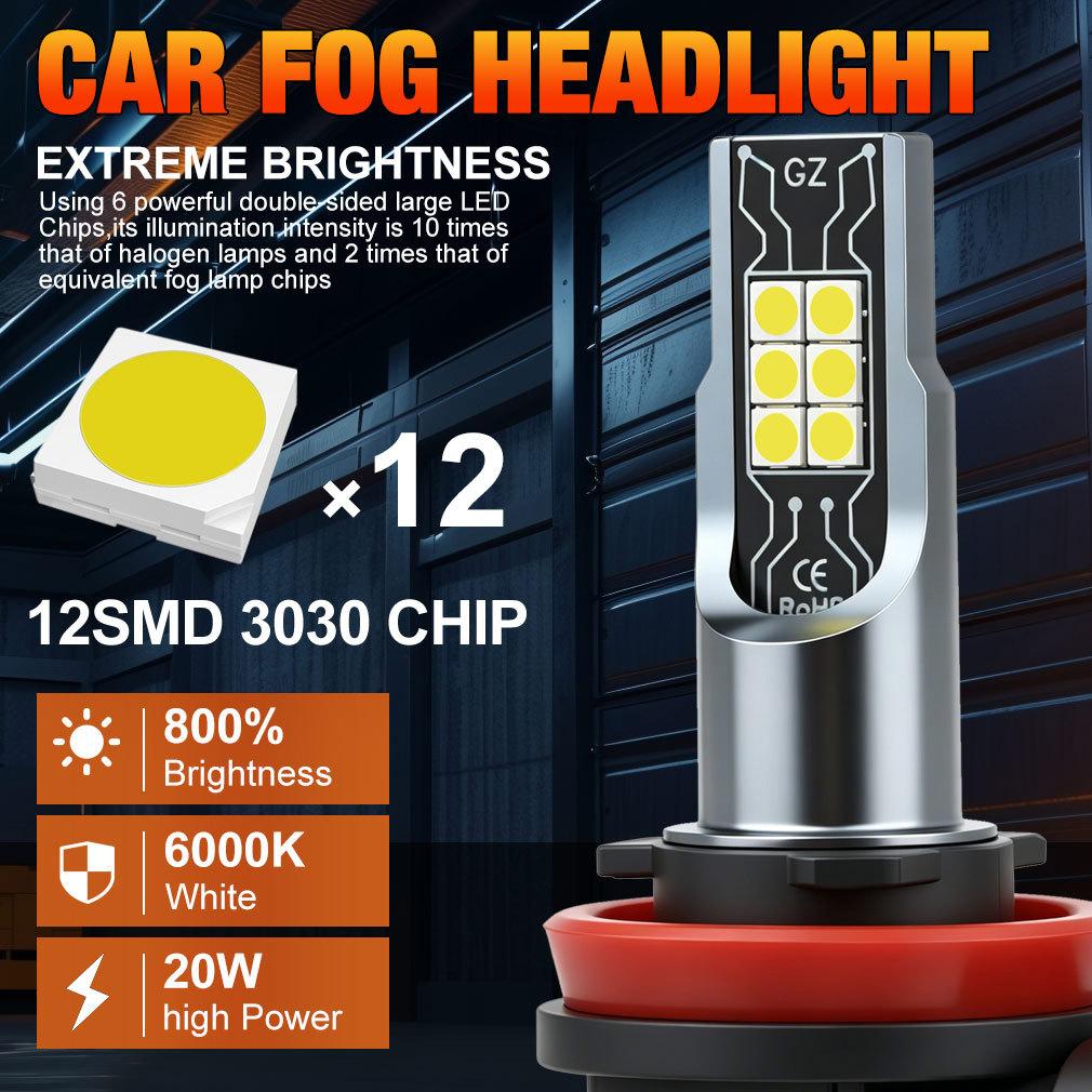 2 יחידות H11 H8 H9 נורות LED ערפל/DRL H7 9005 HB3 9006 HB4 פנסי ערפל LED אור ריצה ליום H4 פנס קדמי לאופנוע לבן 6000K מנורה סופר בהירה