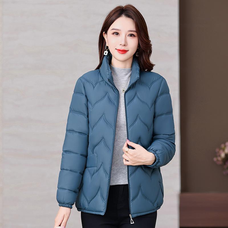 Middle-aged and Old Young Thin Cotton Jacket for Women Short New Large-size Stand Collar Autumn and Winter Sewn Cotton Jacket