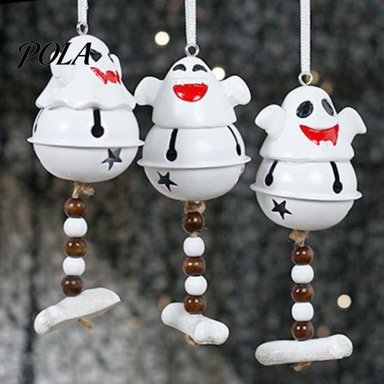 Retro Wooden Bead Decor Halloween Ghost Bell Hanging Decor, Cute Resin Door Ornament with Star Base, Funny Decorations Spooky Festive Hanger for Home