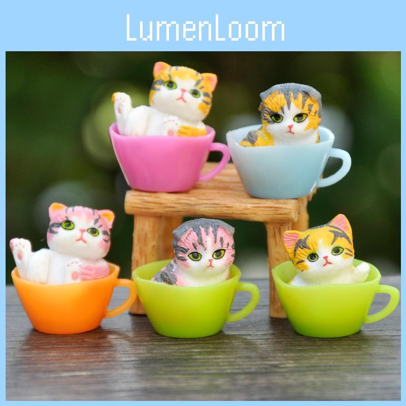 Mini Teacup Cat Pvc Figurines Desktop Decor Collectible Display Toys Kids Gift