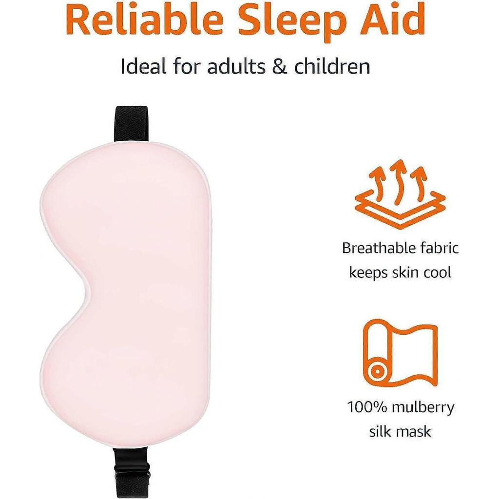 Natural mulberry silk curved sleeping eye mask with adjustable straps, one size fits all, pink