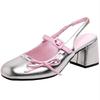 Fashion Sweet Bow Belt Buckle Women Sandals Fashion Round Toe Square Heel Mary Jane Shoes Simple Comfort Patent Leather Women Slide Shoe