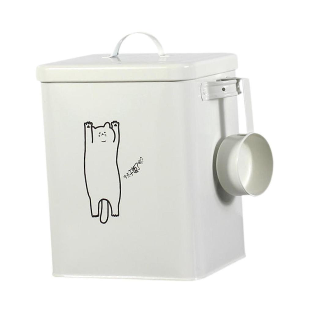 Cat Food Storage Container Dustproof Cover Iron Food Dispenser for Apartment