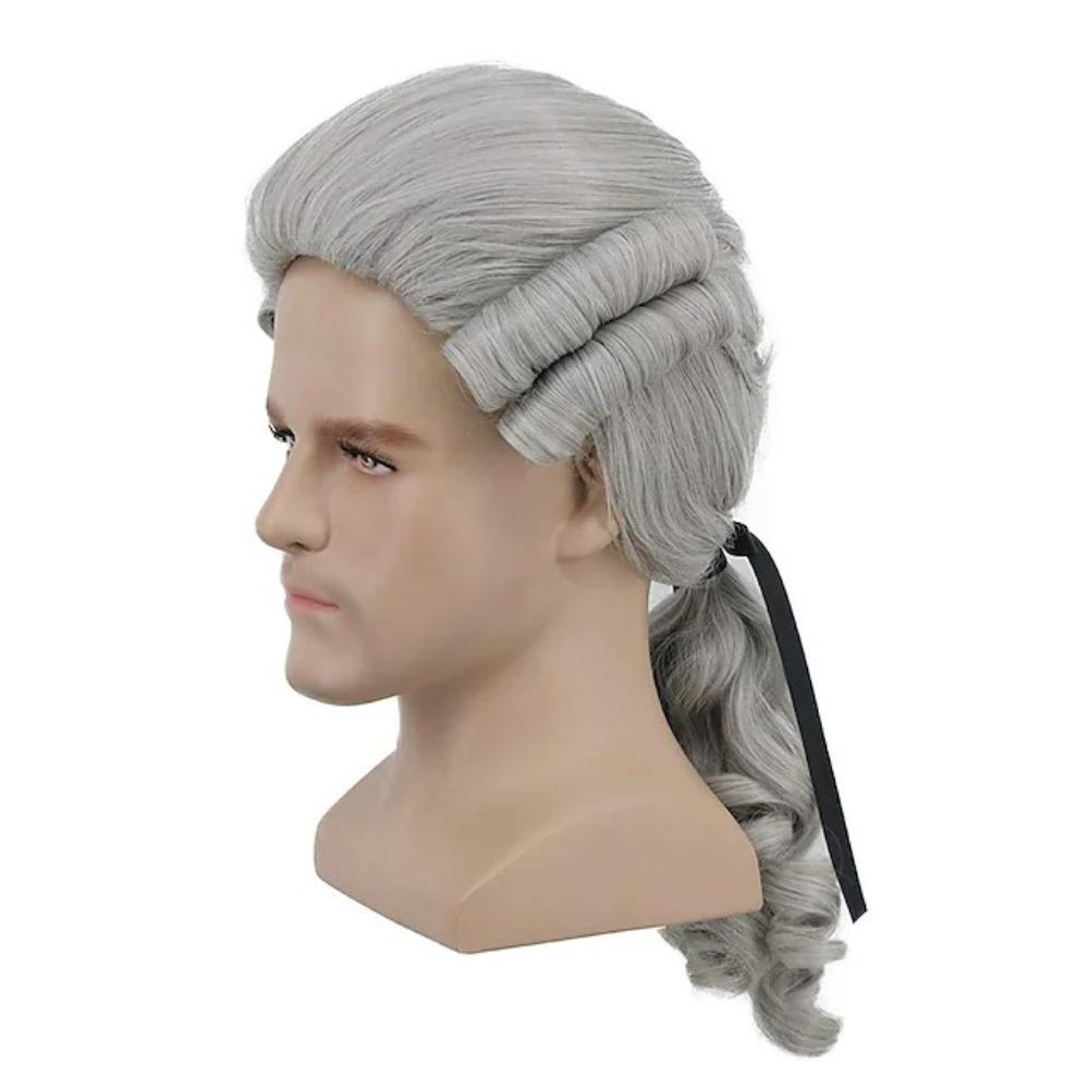 Deluxe Baroque Cosplay Curly Wig Halloween Men Costume Wigs Lawyer Judge Wig Christmas Carnival