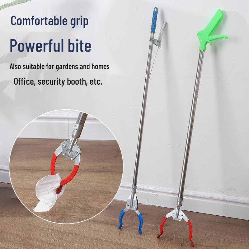 Stainless Steel Long-Handled Trash Grabber Tongs for Sanitation and Retrieval