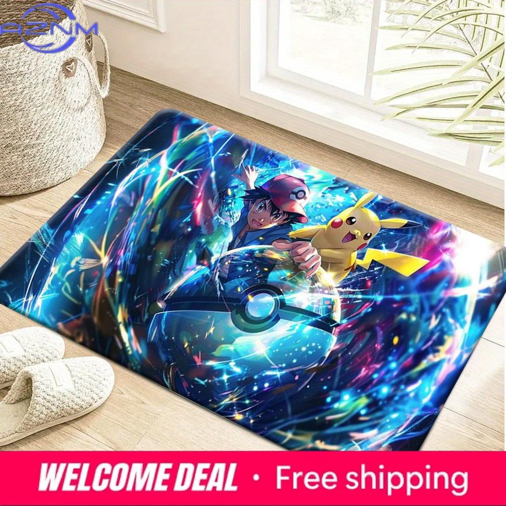 Pokemon Ash and Pikachu Pokeball Adventure Print Non-Slip Doormat, Absorbent Floor Mat for Home Decor