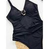 Sexy Schwarze Metallschnalle Einteiliger Badeanzug Damen Ausgeschnitten Urlaub Bauchkontrolle Bademode Strand Badeanzug