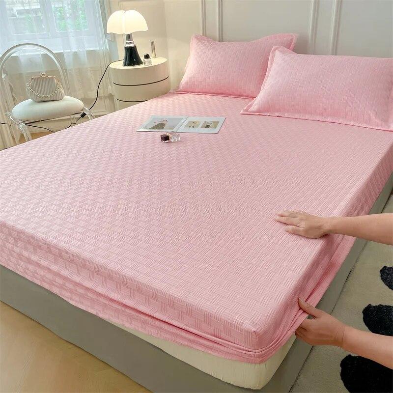 Seersucker Solid Color ochraniacz na materac antypoślizgowy oddychający elastyczny pasek dopasowane prześcieradło pokrycie materaca Topper bez poszewki na poduszkę