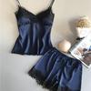 2019 Women's Sexy Summer Ice Silk Suspender Pajamas Set with Shorts - Plus Size Thin Homewear