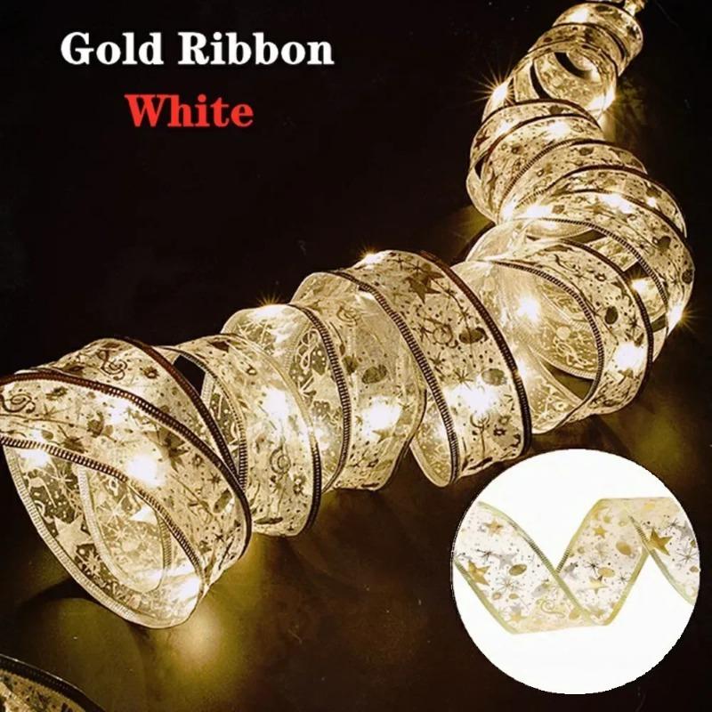 1/3/5M Christmas Tree Decoration Ribbon Lights DIY Bronzing Lace Ribbon String Lights For New Year Xmas Party Home Decolation