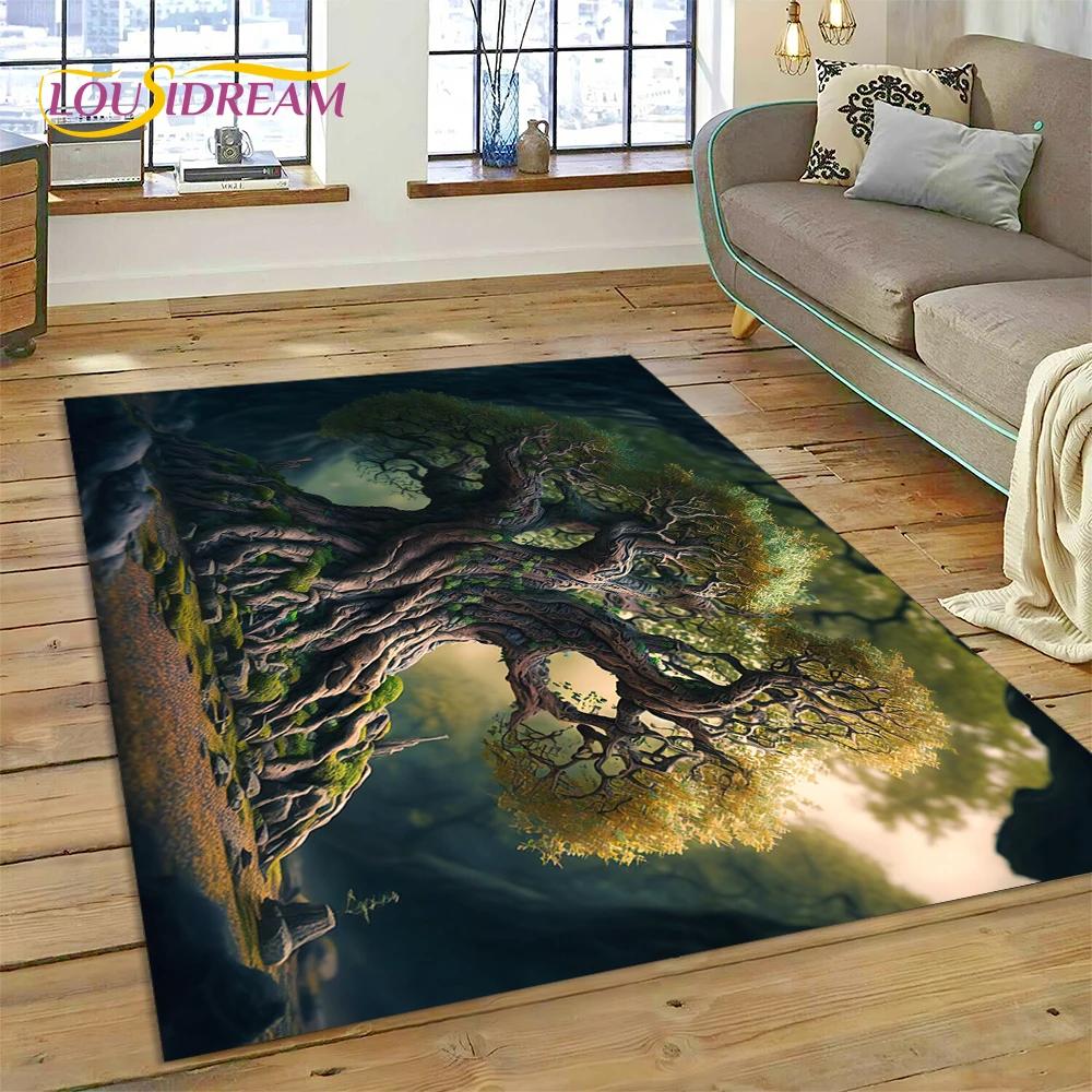 3D Hayat Ağacı Doğa Viking Yggdrasil İskandinav Halı Oturma Odası Yatak Odası Dekoru,Kaymaz Dekorasyon Kanepe Kapı Paspası Hediyesi