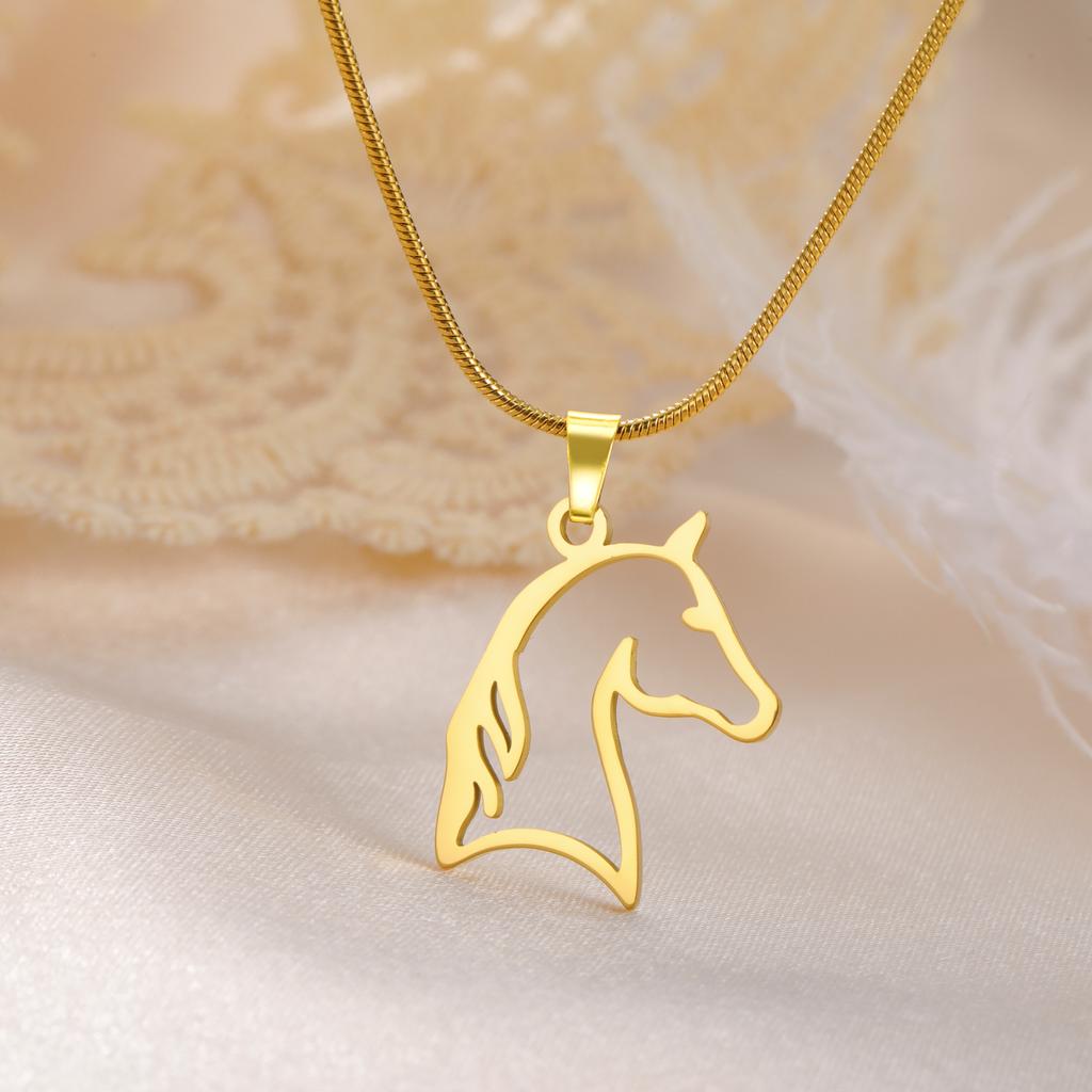 Horse Head Necklace Women Men Stainless Steel Jewelry Snake Chain Animal Pendant for Horseback Riders New Year Zodiac Horse Gift