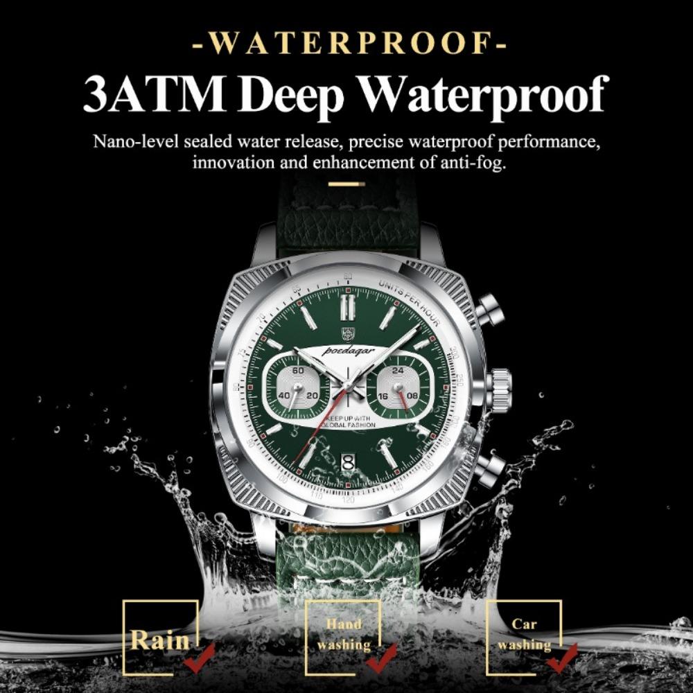 POEDAGAR Original Fashion Men Clock Luminous Waterproof Chronograph Date Watch for Man Luxury Leather Quartz Watches Reloj