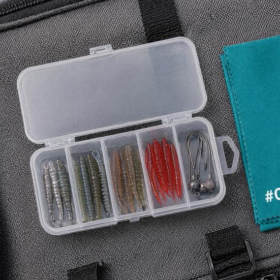5-Compartment Fishing Lure Box, Soft Hard Bait Hook Fishing Accessory Organizer Case, Clear Visible Plastic Fishing Tackle Storage Container
