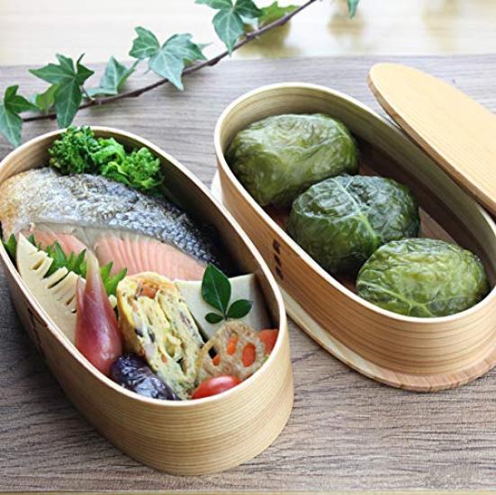 Matsuri No Eemon Magewappa Oval Nested Bento Box Finished In Japan Two-Tier (Wooden Lid) Natural,