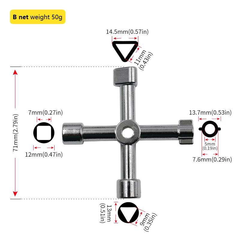 Water Meter Valve Key, Inner Triangle Wrench, Multi-Purpose Tool, Electric Control Cabinet Car Elevator Cross Key Wrench
