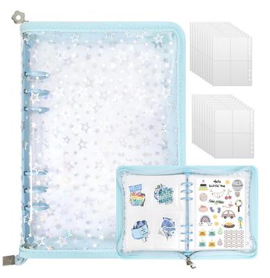 Large A5 Size Transparent Sticker Binder with Star Perfect for Features Removable Clear Ideal for and Displaying Includes 20 Transparent Blue Pattern,