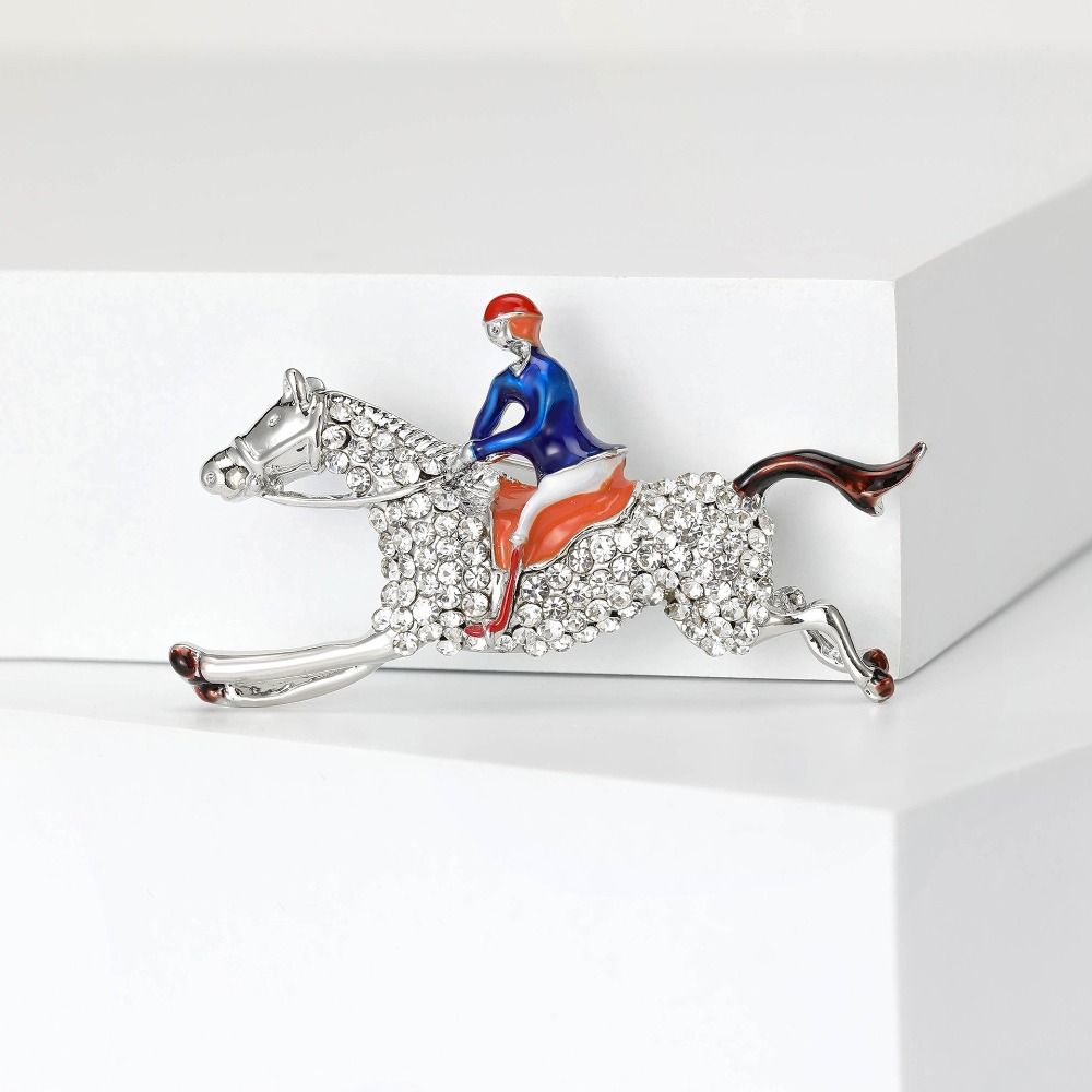Rhinestone Decoration Horse Rider Brooch Baroque-Style Lapel Decoration  Men Women