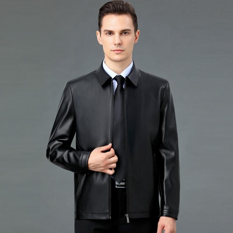 Genuine Leather Jacket for Men Spring and Autumn New Middle-aged Business Casual Sheepskin Leather Jacket