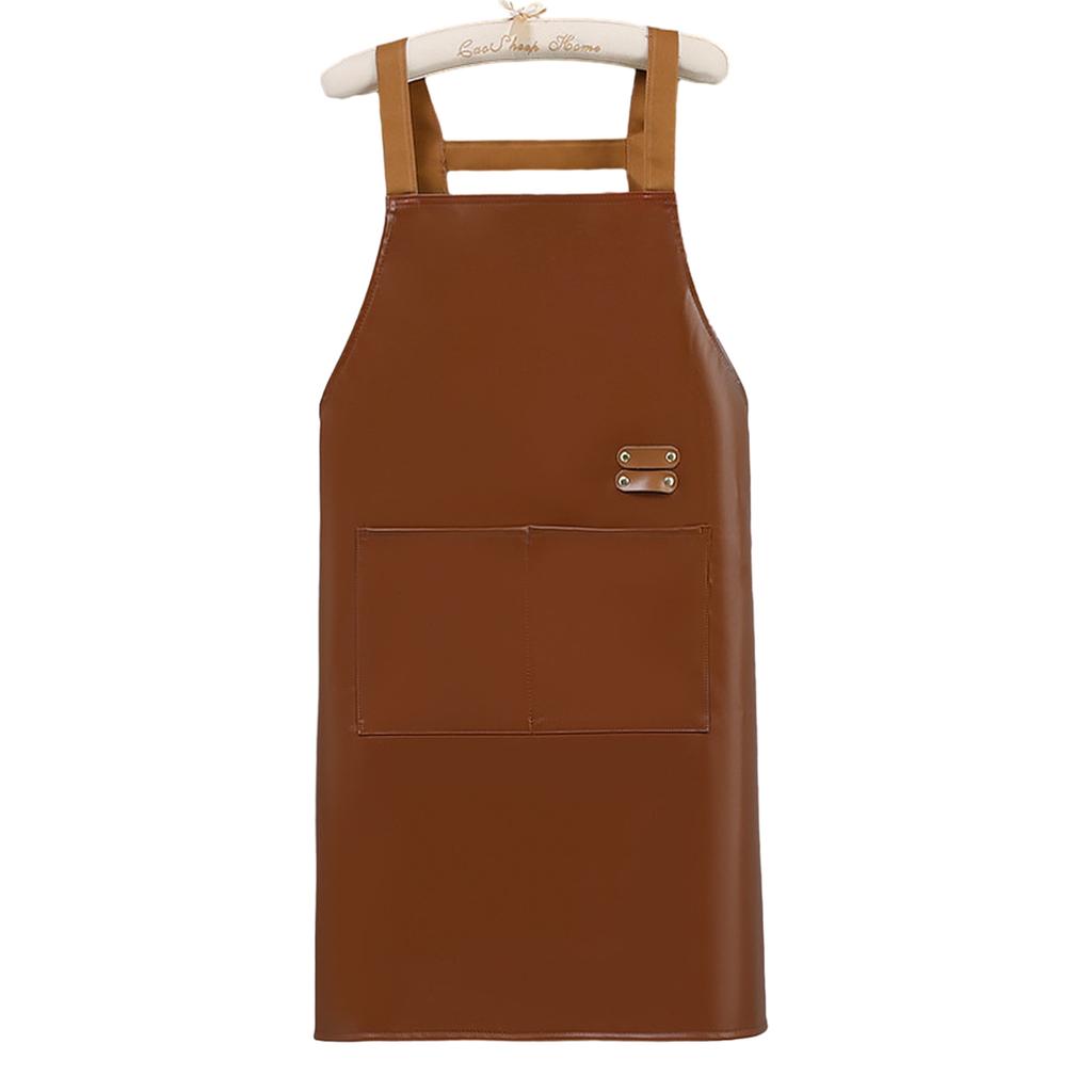 Adjustable PU Leather Apron with Pocket Waterproof Pinafore Oil Resistant Apron for Home Cooking and Kitchen Cleaning
