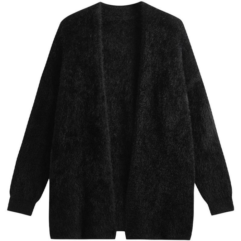Autumn and winter fashion loose foreign style imitation mink cardigan solid color advanced sense simple medium and long sweater jacket