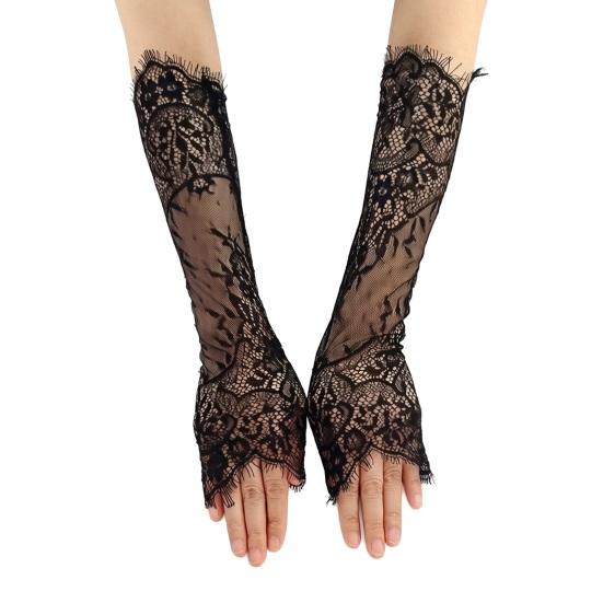 Bridal Lace Gloves Women Lace Arm Sleeves Elegant Long Gloves Fingerless or Five-Finger Gloves for Wedding Prom Tea Party