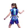 Kids Hip Hop Jazz Dance Costume Sleeveless Side Zip Metallic Vest with Detachable Side Button Shorts for Stage Show