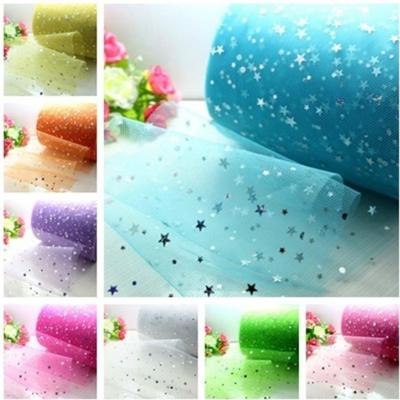 5Yard 6Inch Sewing Glitter Sequins Tulle DIY Tutu Tulle Fabric Crafts Star Style Wedding Party Tulle