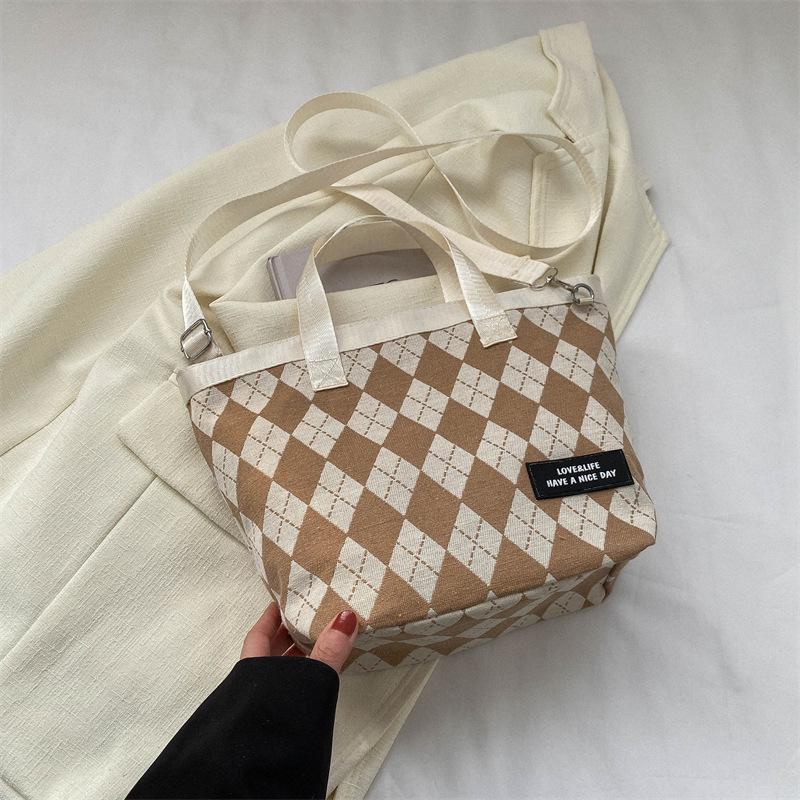 New Large-capacity Rhombus Tote Large Bag Large-capacity Canvas Bag Versatile Casual Fashion Shoulder Handbag