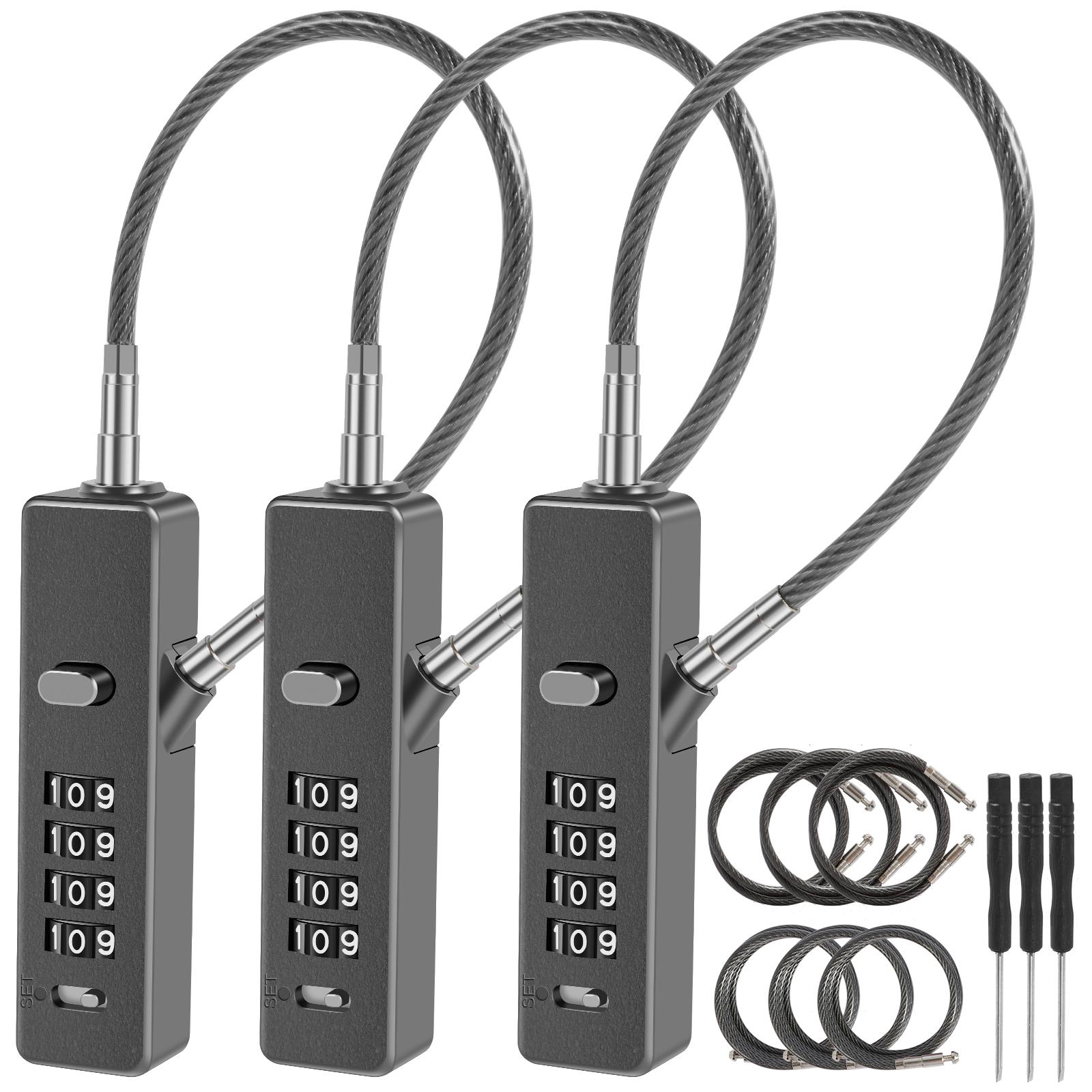 

3PCS 4-Digit Password Lock Zinc Alloy Resettable Cable Digital Password Lock with Wire Rope Weatherproof Bicycle Luggage Padlock