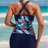 Damskie Stroje Kąpielowe Wzory Kontrastujące Szorty z Szelkami Split Bikini Strój Kąpielowy Odzież Plażowa Stroje Kąpielowe